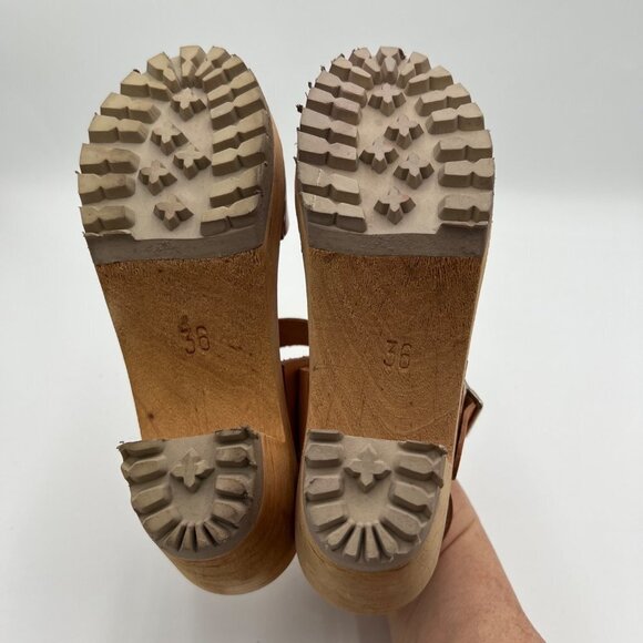 Free People Mia 1976 Swedish Leather Wooden Platform Clogs Luggage Size 36 5.5 - Picture 9 of 16
